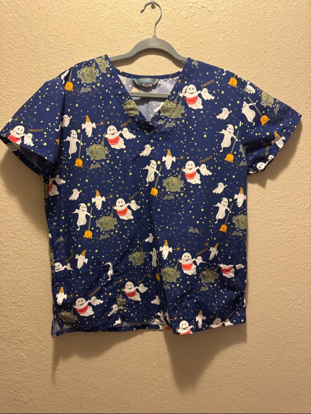 Navy Ghost Print Medical Scrub Top